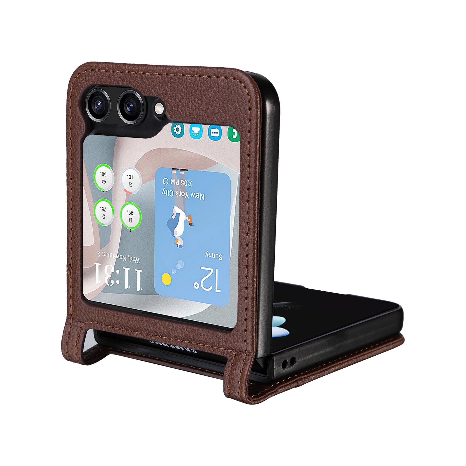 For Samsung Galaxy Z Flip6 5G Case Litchi Texture PU Leather + PC Card Slot Phone Cover - Brown
