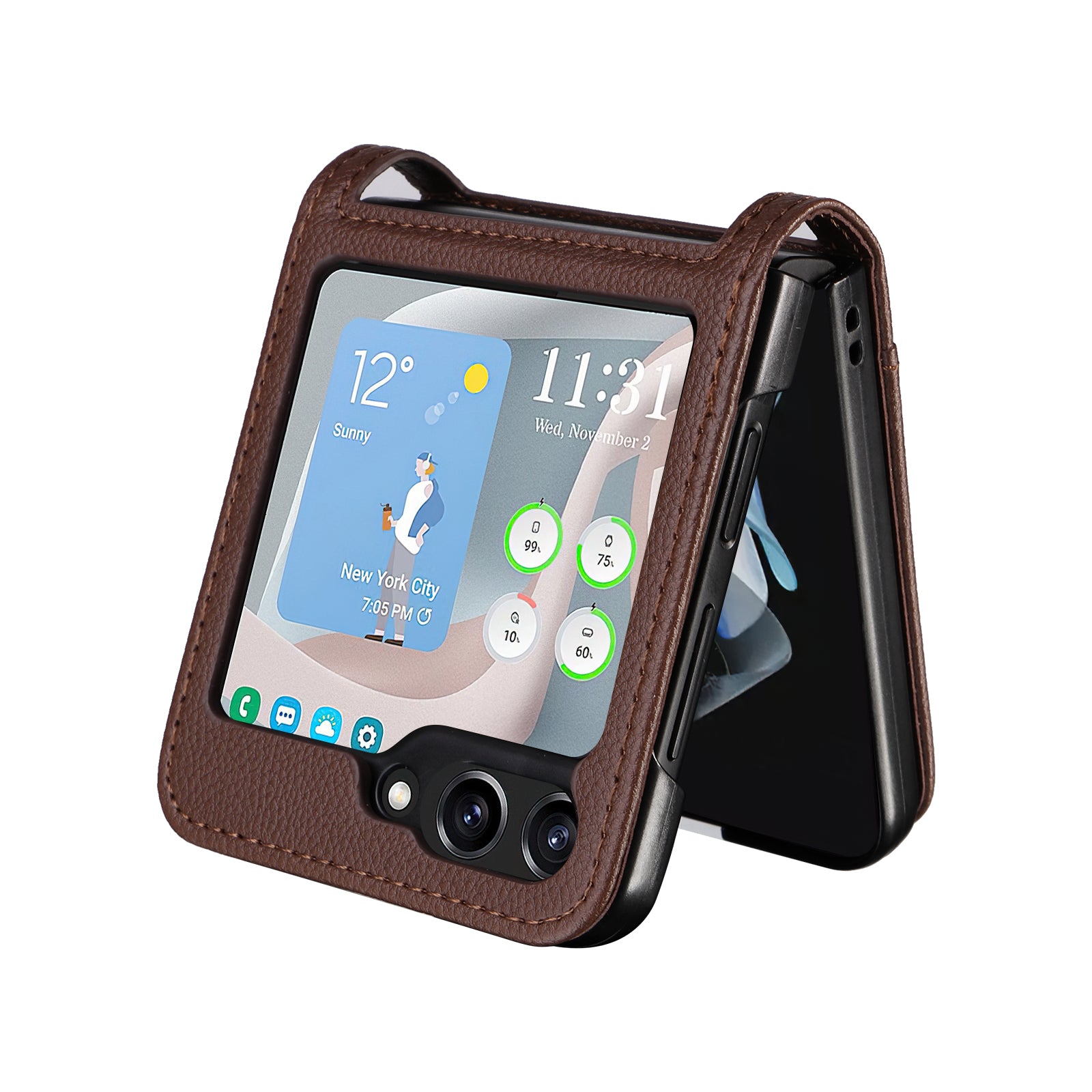 For Samsung Galaxy Z Flip6 5G Case Litchi Texture PU Leather + PC Card Slot Phone Cover - Brown