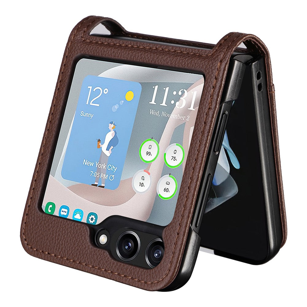 For Samsung Galaxy Z Flip7 FE 5G / Z Flip6 5G Case Litchi Texture PU Leather + PC Card Slot Phone Cover - Brown