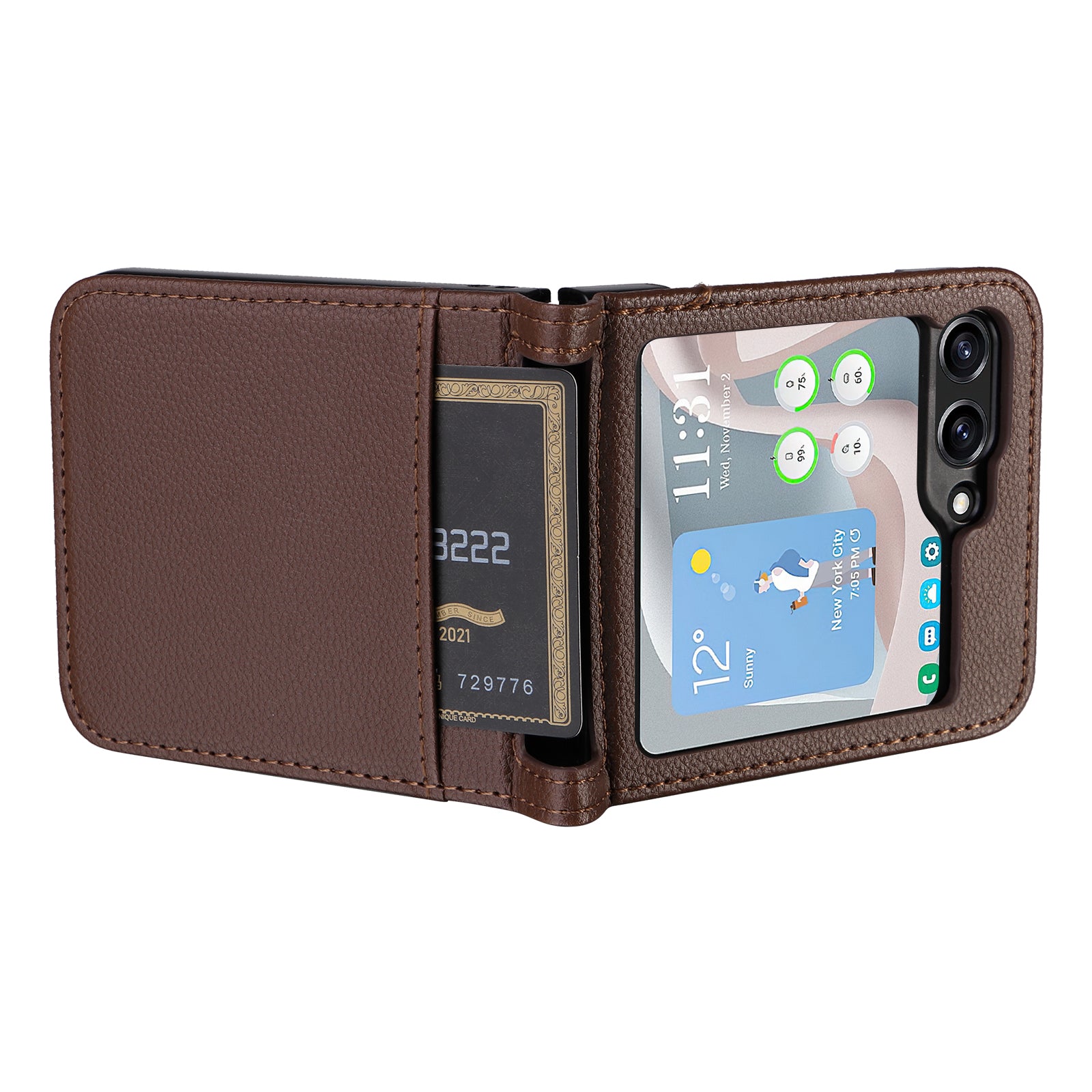 For Samsung Galaxy Z Flip6 5G Case Litchi Texture PU Leather + PC Card Slot Phone Cover - Brown