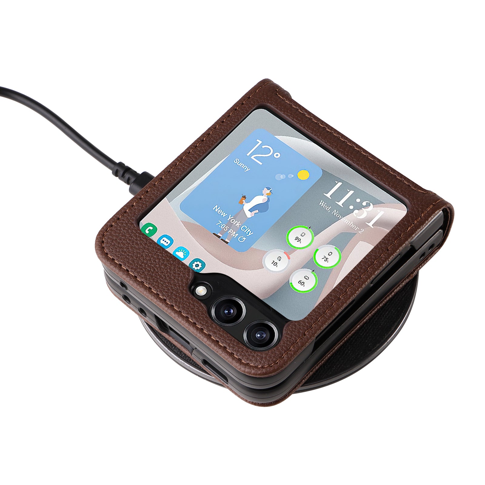 For Samsung Galaxy Z Flip6 5G Case Litchi Texture PU Leather + PC Card Slot Phone Cover - Brown