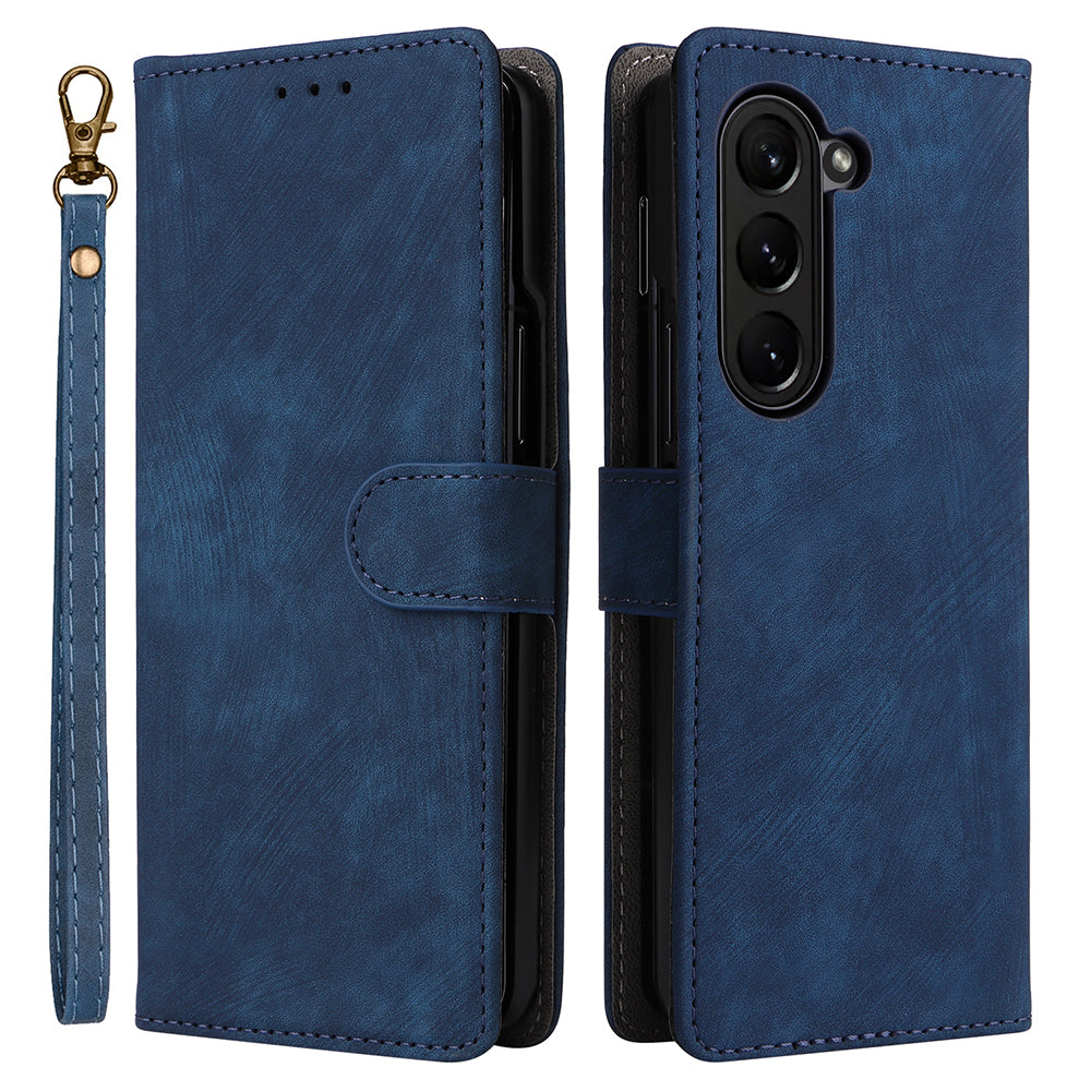For Samsung Galaxy Z Fold6 5G Case RFID Blocking Leather Phone Cover Viewing Stand - Blue
