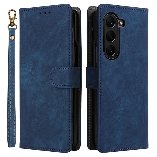For Samsung Galaxy Z Fold6 5G Case RFID Blocking Leather Phone Cover Viewing Stand - Blue