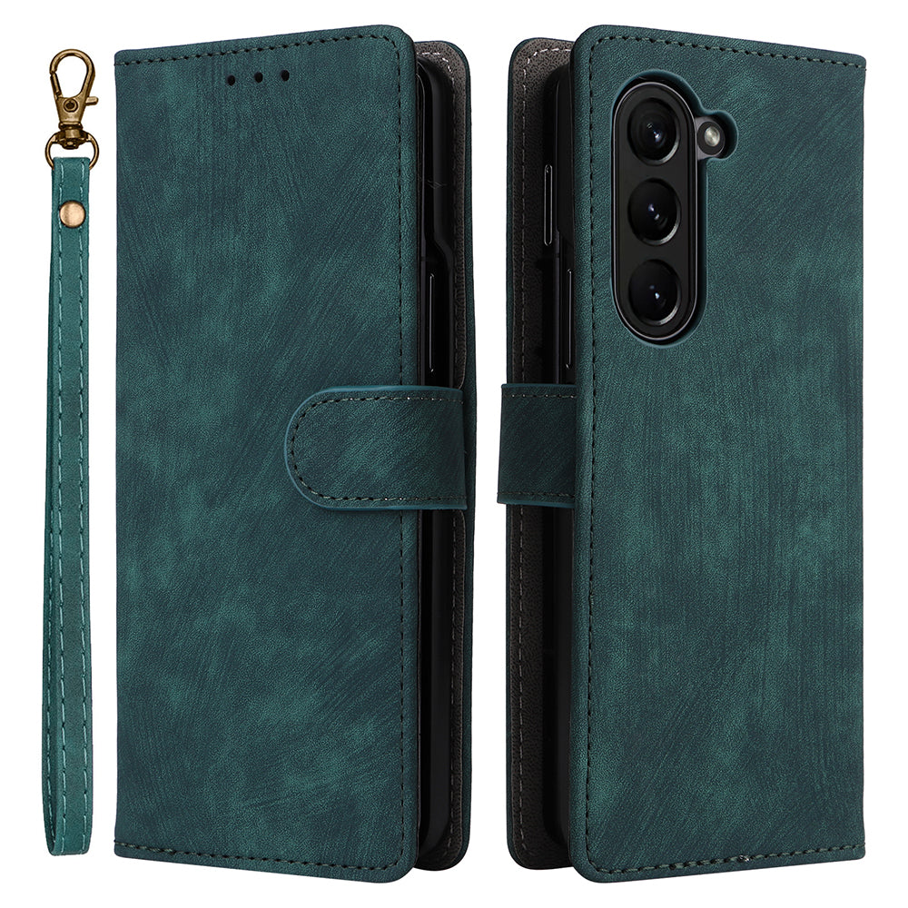 For Samsung Galaxy Z Fold6 5G Case RFID Blocking Leather Phone Cover Viewing Stand - Green