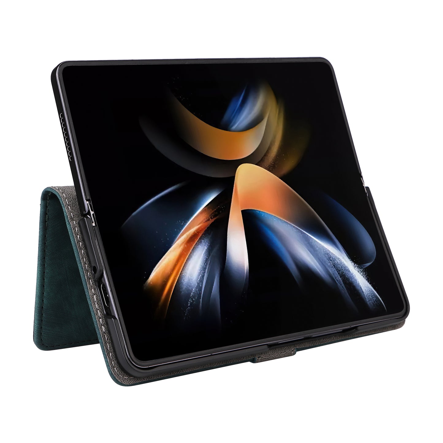 For Samsung Galaxy Z Fold6 5G Case RFID Blocking Leather Phone Cover Viewing Stand - Green