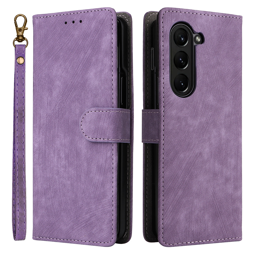 For Samsung Galaxy Z Fold6 5G Case RFID Blocking Leather Phone Cover Viewing Stand - Purple