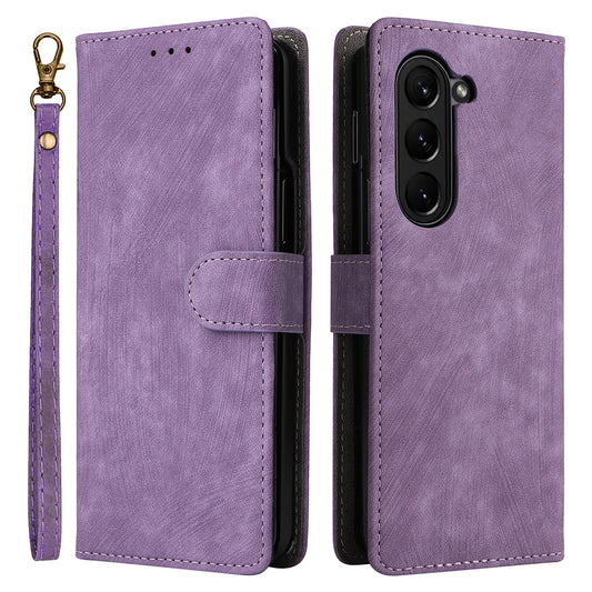 For Samsung Galaxy Z Fold6 5G Case RFID Blocking Leather Phone Cover Viewing Stand - Purple