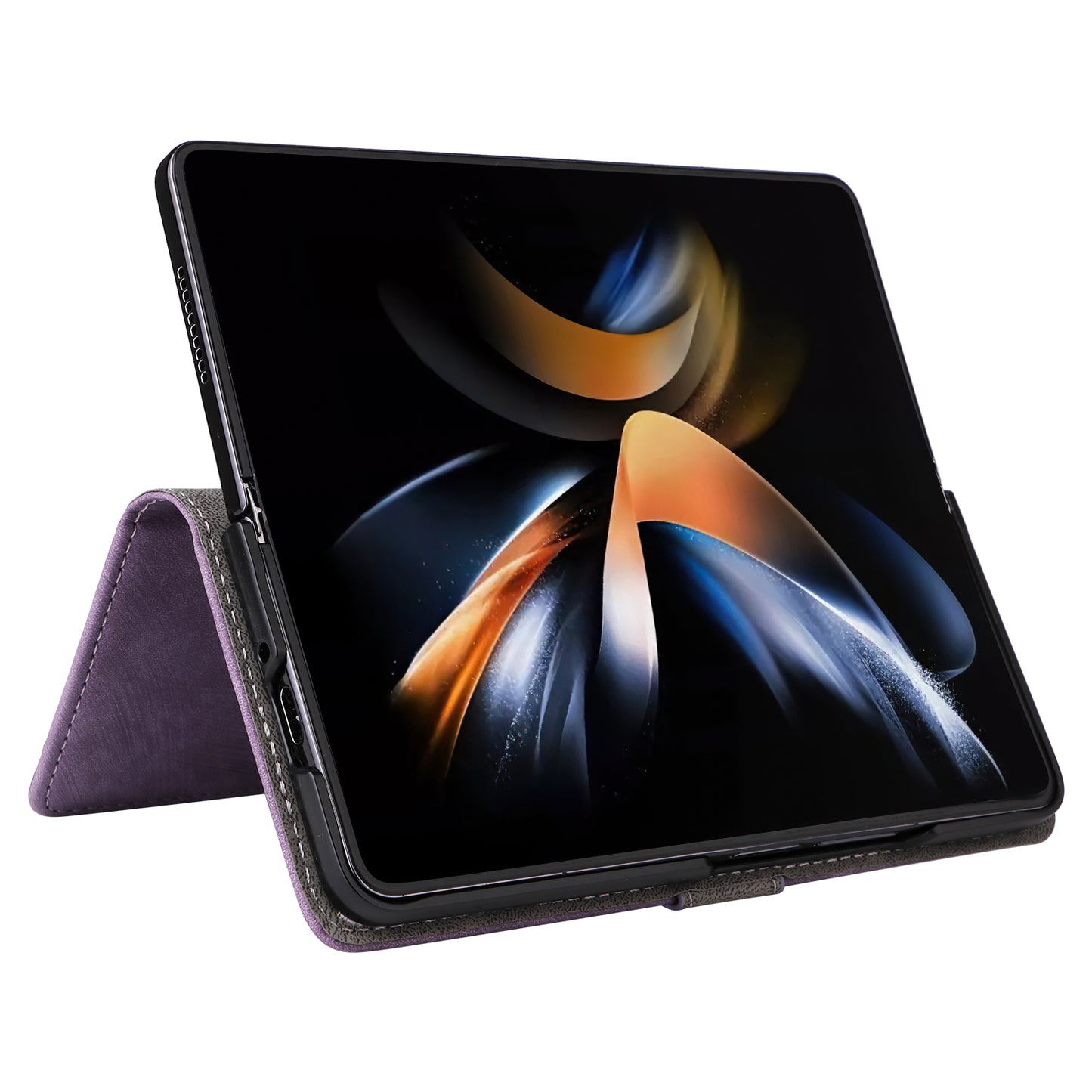 For Samsung Galaxy Z Fold6 5G Case RFID Blocking Leather Phone Cover Viewing Stand - Purple