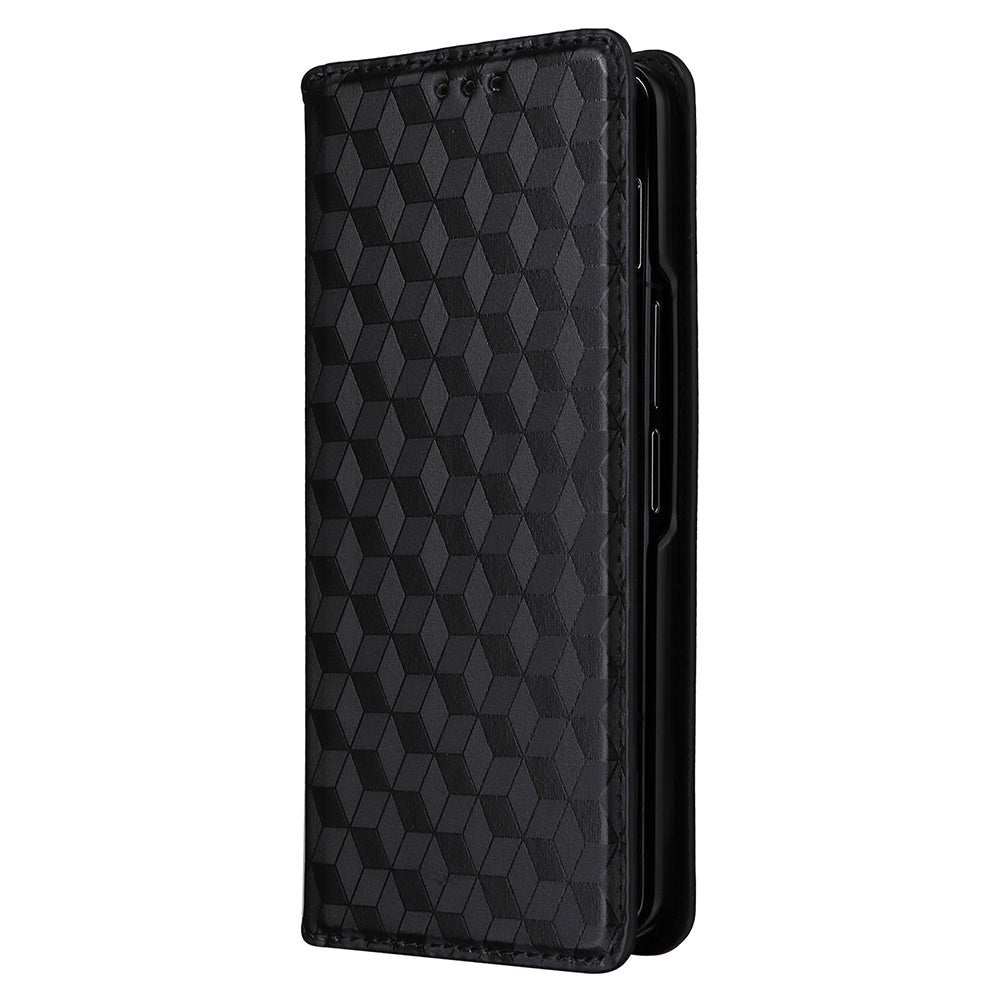 For Samsung Galaxy Z Fold6 5G Case Wallet PU Leather Phone Cover Rhombus Imprinted - Black