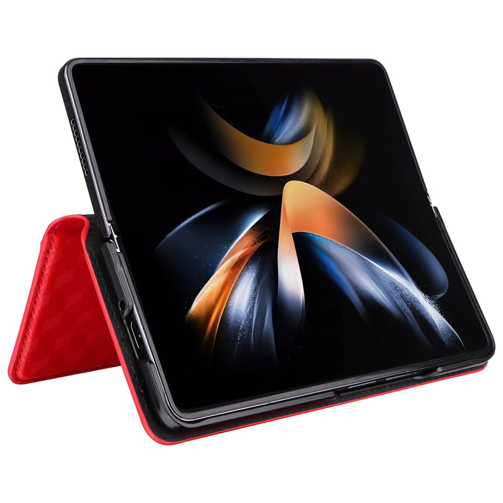 For Samsung Galaxy Z Fold6 5G Case Wallet PU Leather Phone Cover Rhombus Imprinted - Red