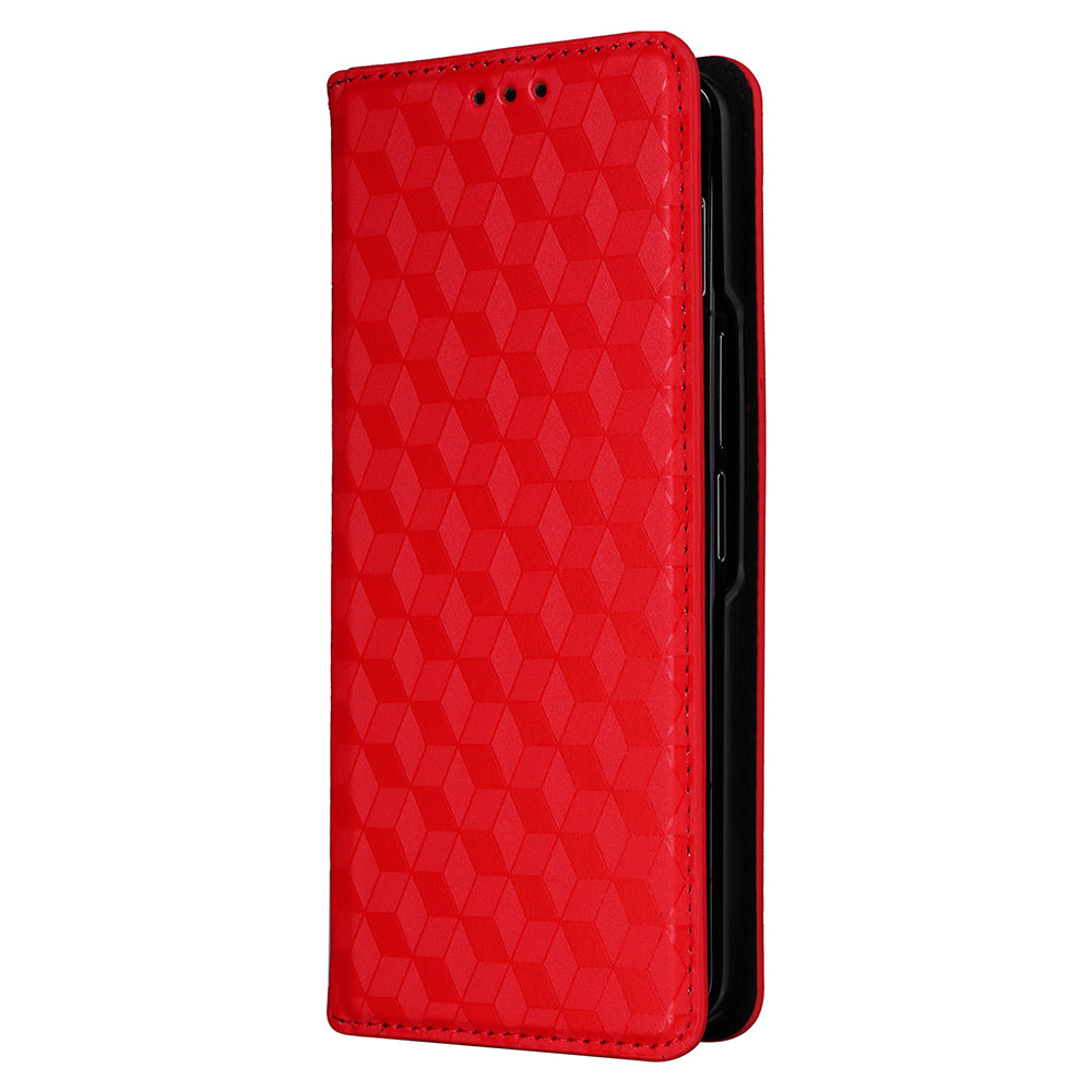 For Samsung Galaxy Z Fold6 5G Case Wallet PU Leather Phone Cover Rhombus Imprinted - Red