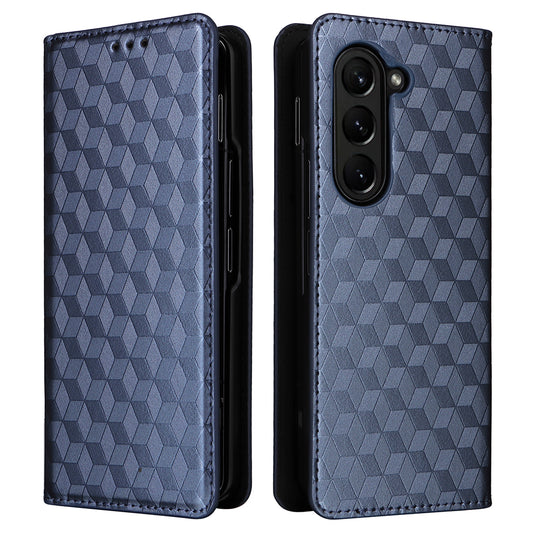 For Samsung Galaxy Z Fold6 5G Case Wallet PU Leather Phone Cover Rhombus Imprinted - Blue