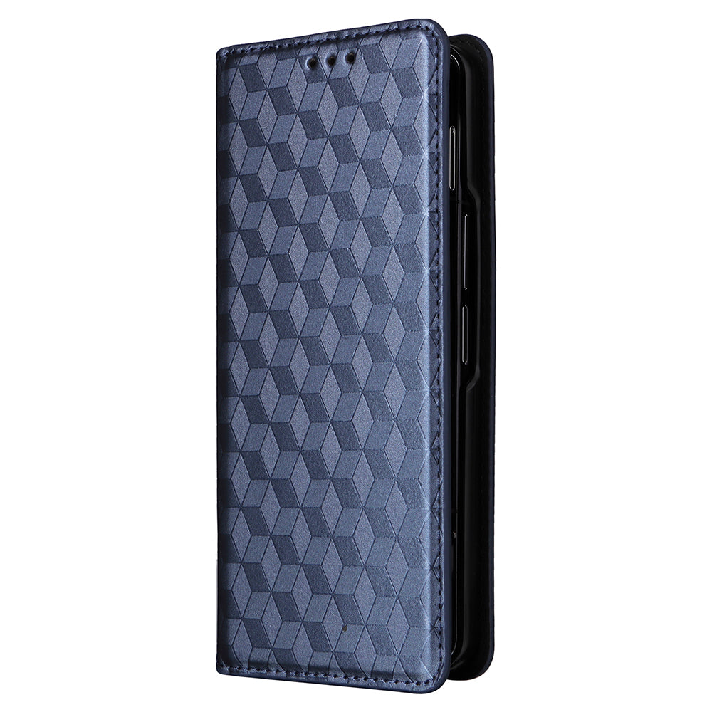 For Samsung Galaxy Z Fold6 5G Case Wallet PU Leather Phone Cover Rhombus Imprinted - Blue