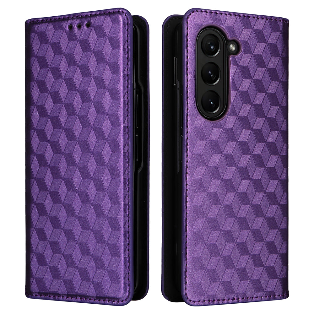 For Samsung Galaxy Z Fold6 5G Case Wallet PU Leather Phone Cover Rhombus Imprinted - Purple
