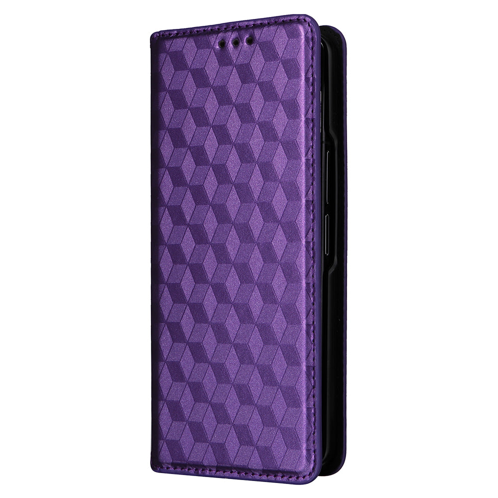 For Samsung Galaxy Z Fold6 5G Case Wallet PU Leather Phone Cover Rhombus Imprinted - Purple