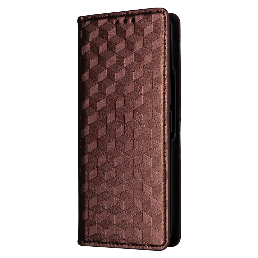 For Samsung Galaxy Z Fold6 5G Case Wallet PU Leather Phone Cover Rhombus Imprinted - Brown