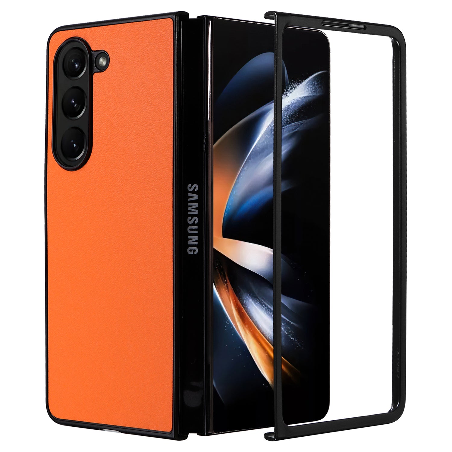For Samsung Galaxy Z Fold6 5G Case PU Leather+PC Folding Phone Cover - Orange