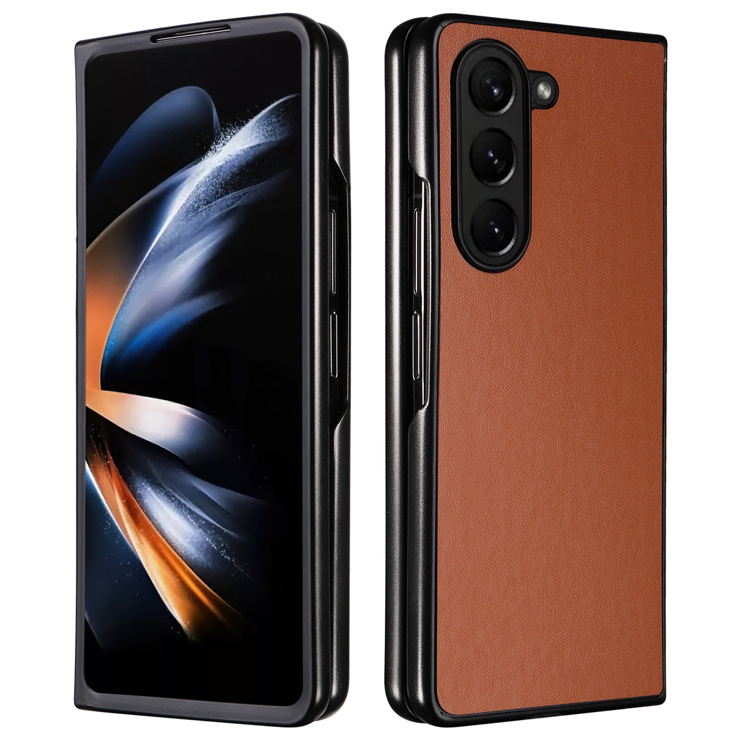 For Samsung Galaxy Z Fold6 5G Case PU Leather+PC Folding Phone Cover - Brown