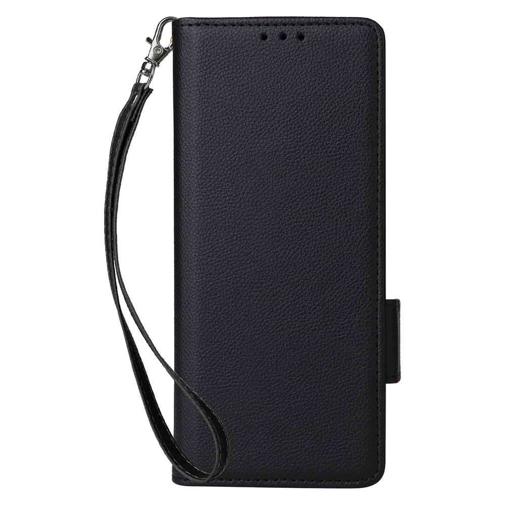 For Samsung Galaxy Z Fold6 5G Shockproof Case Litchi Texture Leather Phone Cover with Strap - Black