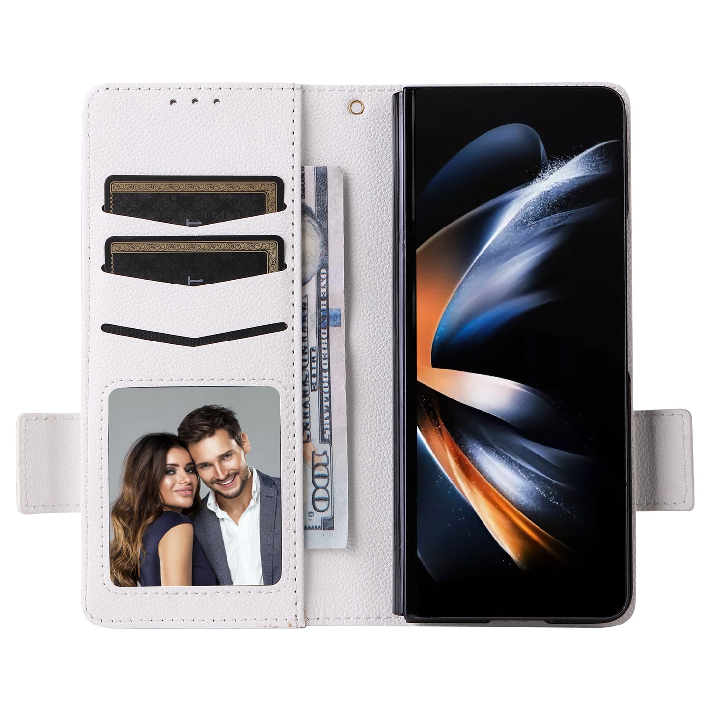For Samsung Galaxy Z Fold6 5G Shockproof Case Litchi Texture Leather Phone Cover with Strap - White