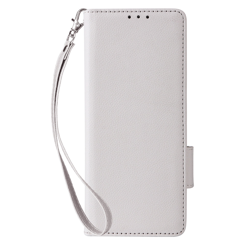 For Samsung Galaxy Z Fold6 5G Shockproof Case Litchi Texture Leather Phone Cover with Strap - White
