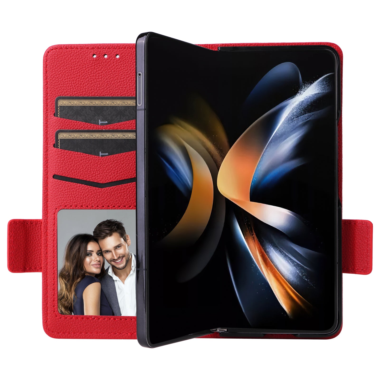 For Samsung Galaxy Z Fold6 5G Shockproof Case Litchi Texture Leather Phone Cover with Strap - Red