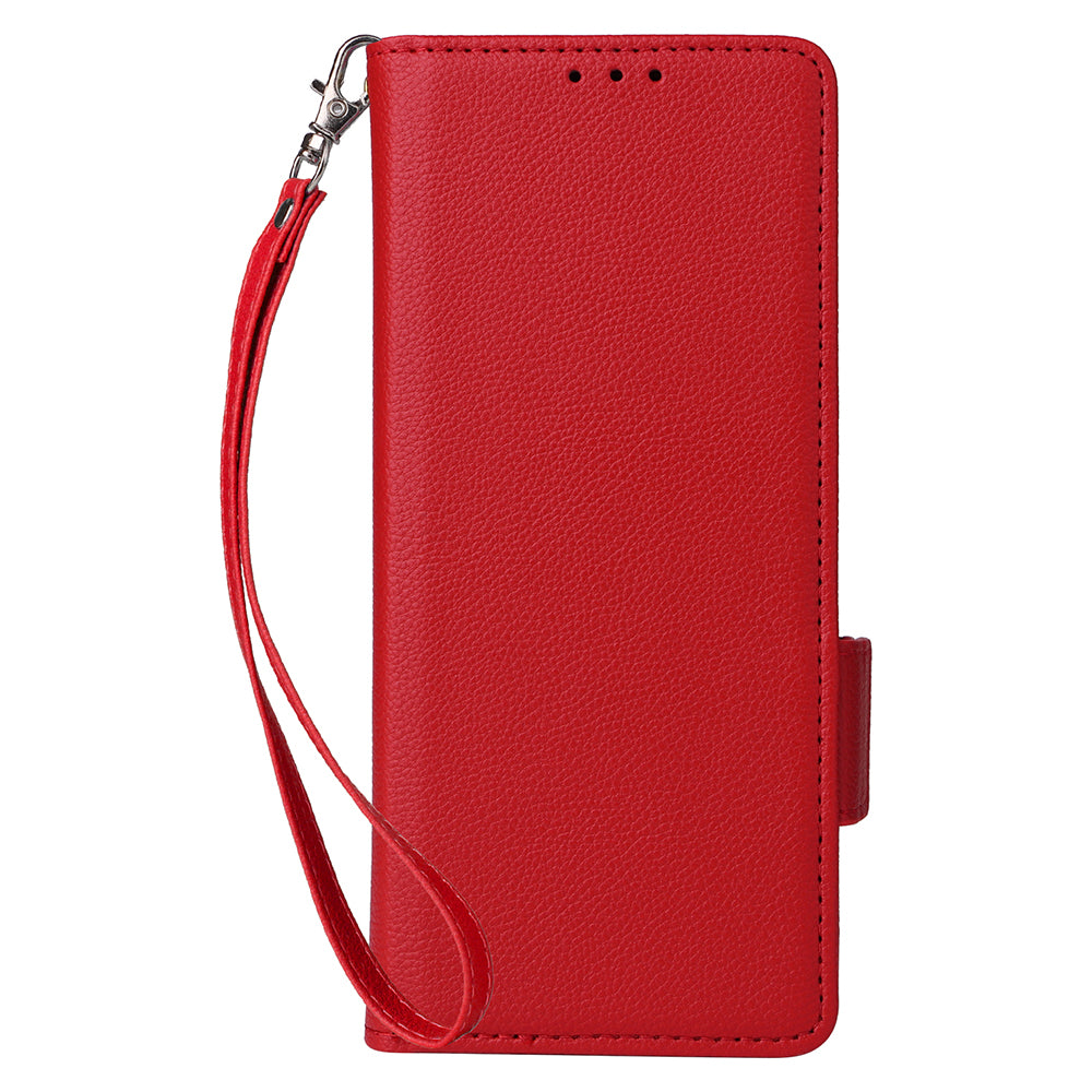 For Samsung Galaxy Z Fold6 5G Shockproof Case Litchi Texture Leather Phone Cover with Strap - Red