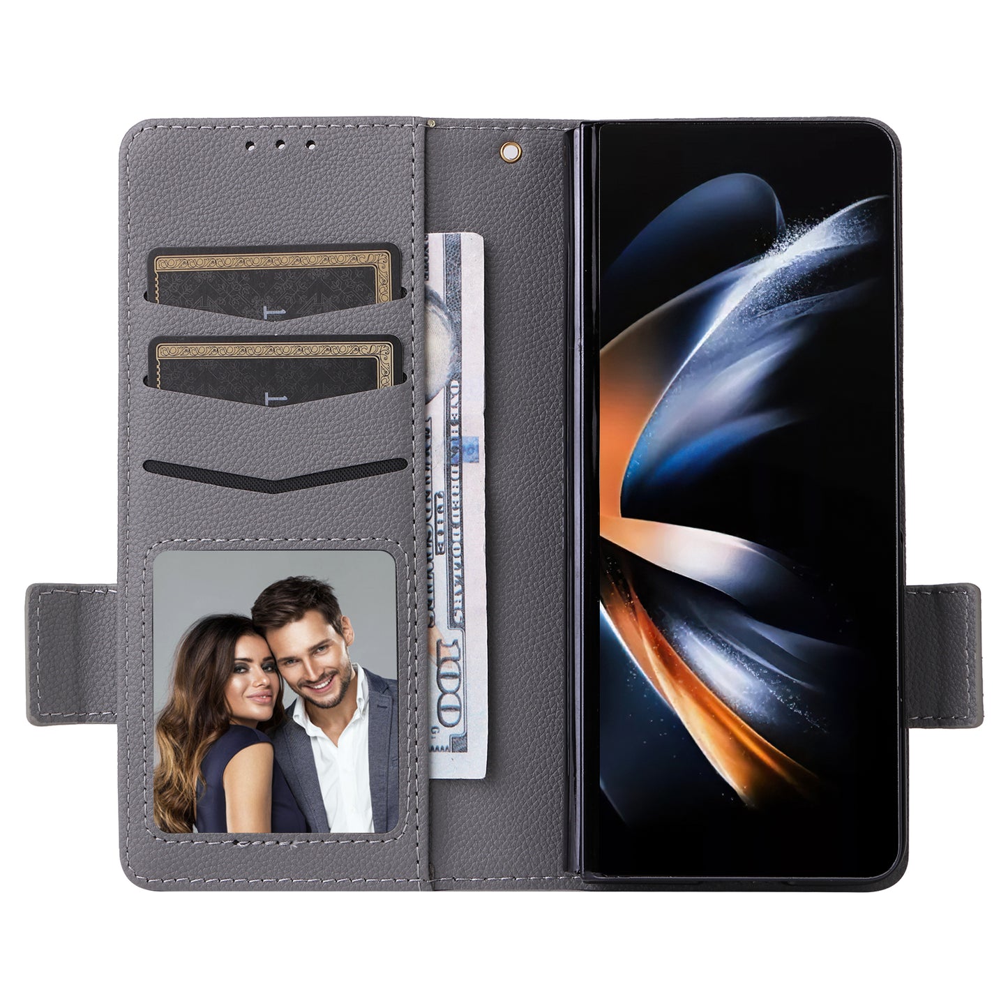 For Samsung Galaxy Z Fold6 5G Shockproof Case Litchi Texture Leather Phone Cover with Strap - Grey