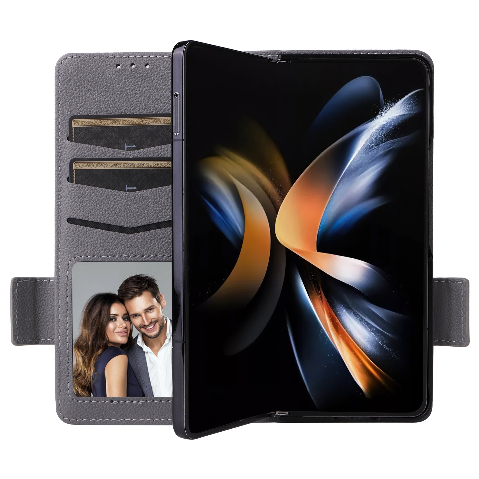For Samsung Galaxy Z Fold6 5G Shockproof Case Litchi Texture Leather Phone Cover with Strap - Grey
