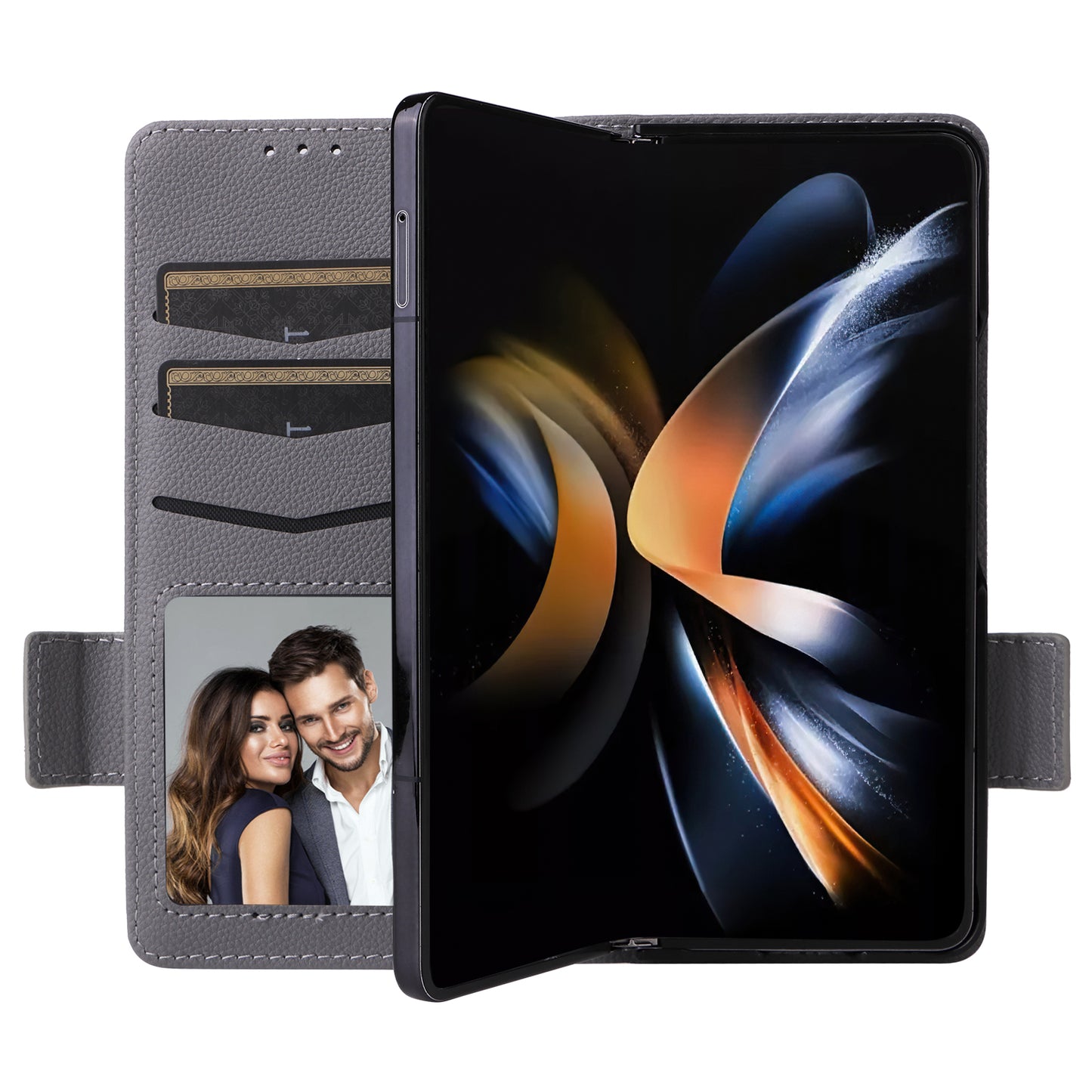 For Samsung Galaxy Z Fold6 5G Shockproof Case Litchi Texture Leather Phone Cover with Strap - Grey