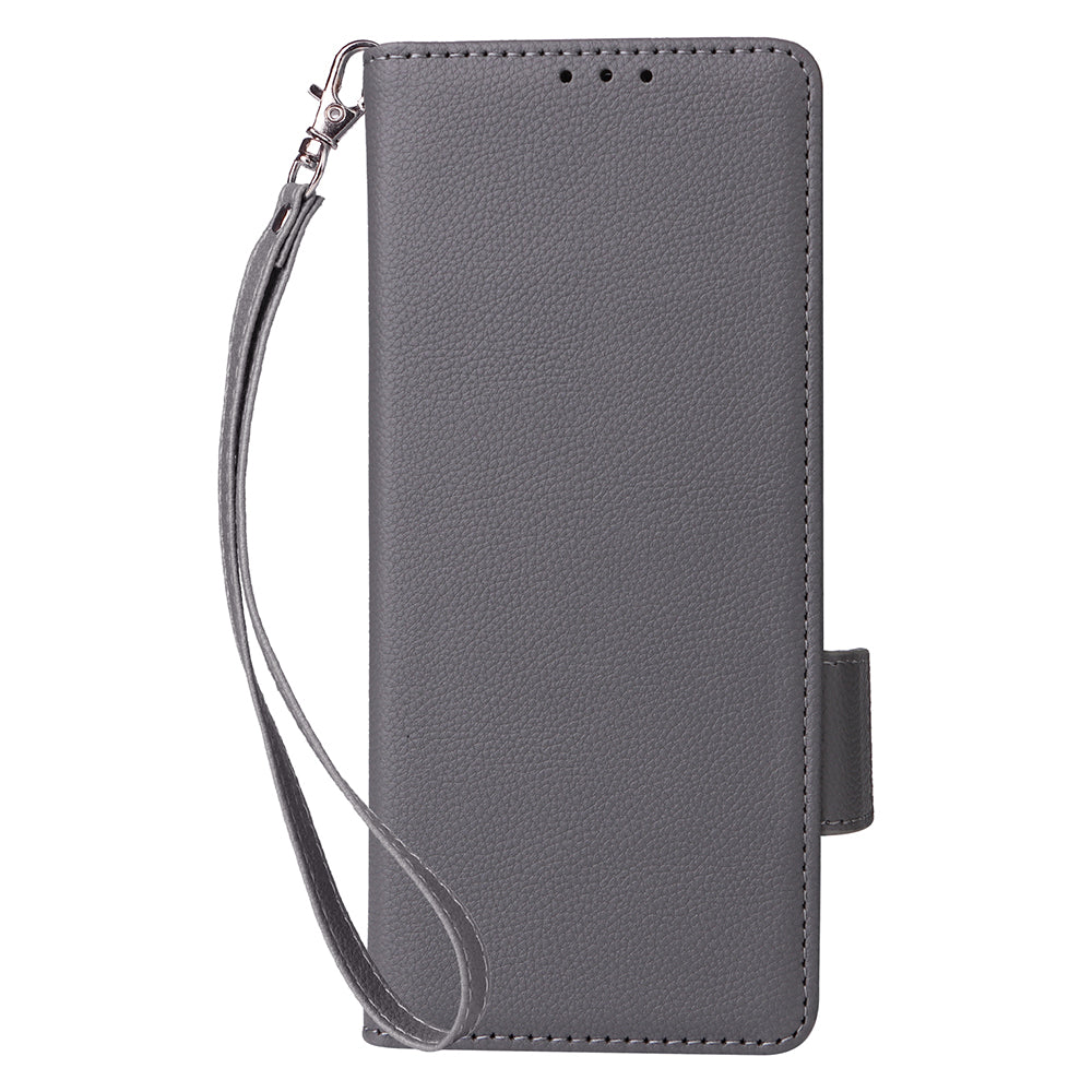 For Samsung Galaxy Z Fold6 5G Shockproof Case Litchi Texture Leather Phone Cover with Strap - Grey