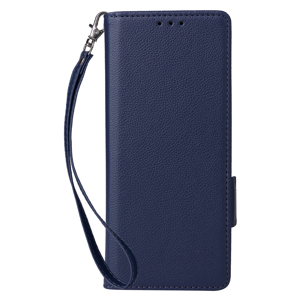 For Samsung Galaxy Z Fold6 5G Shockproof Case Litchi Texture Leather Phone Cover with Strap - Dark Blue
