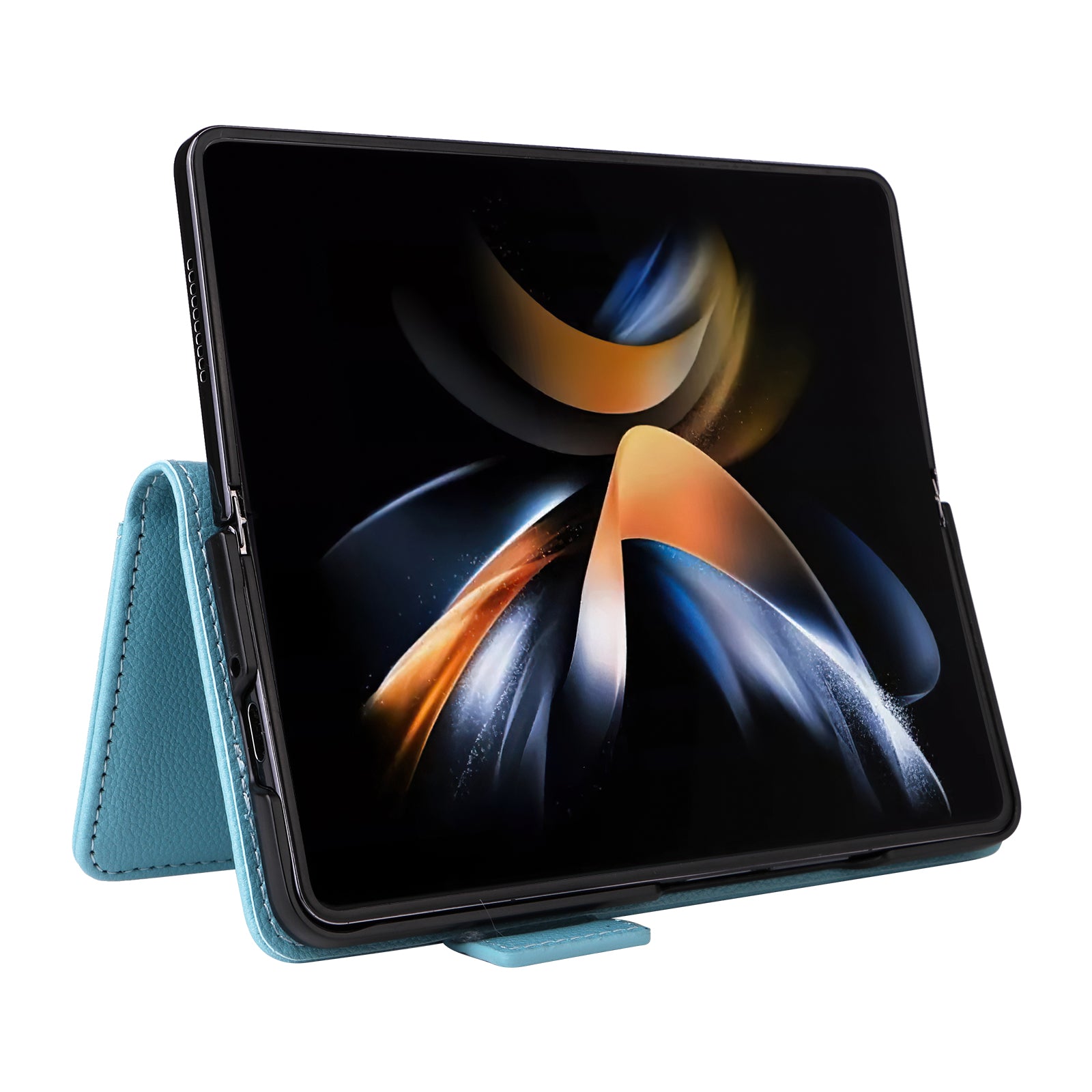 For Samsung Galaxy Z Fold6 5G Shockproof Case Litchi Texture Leather Phone Cover with Strap - Baby Blue