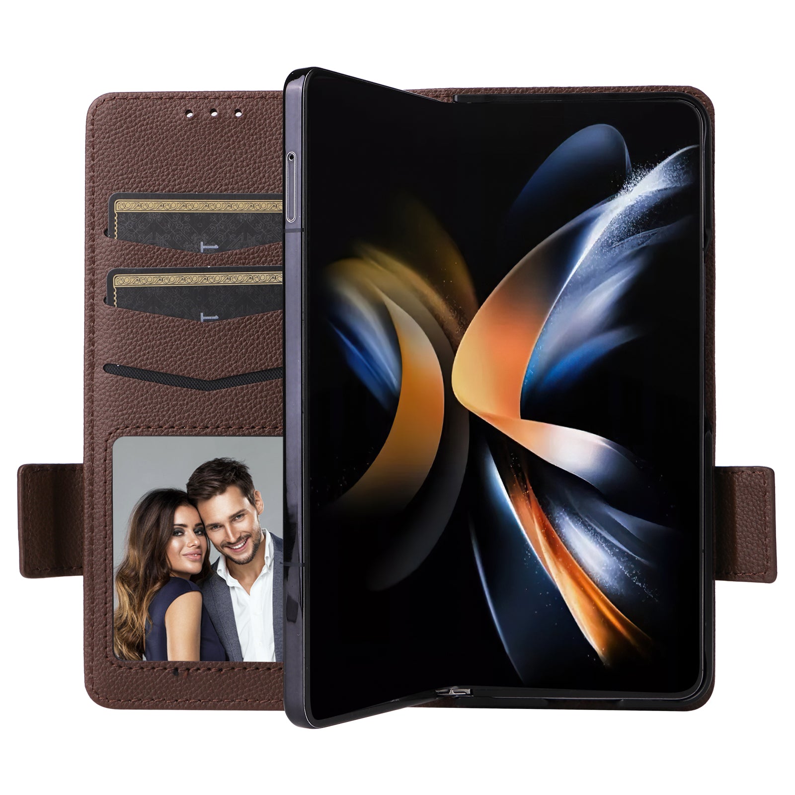 For Samsung Galaxy Z Fold6 5G Shockproof Case Litchi Texture Leather Phone Cover with Strap - Brown