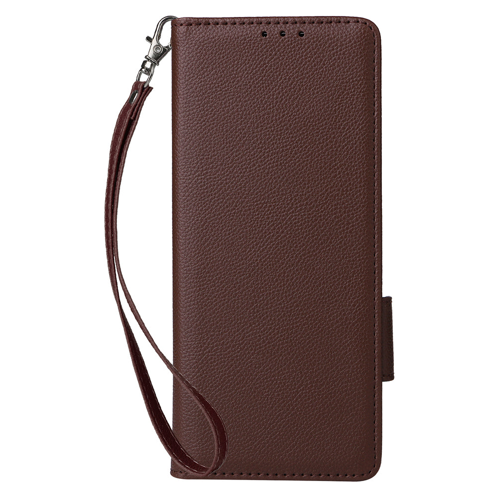 For Samsung Galaxy Z Fold6 5G Shockproof Case Litchi Texture Leather Phone Cover with Strap - Brown