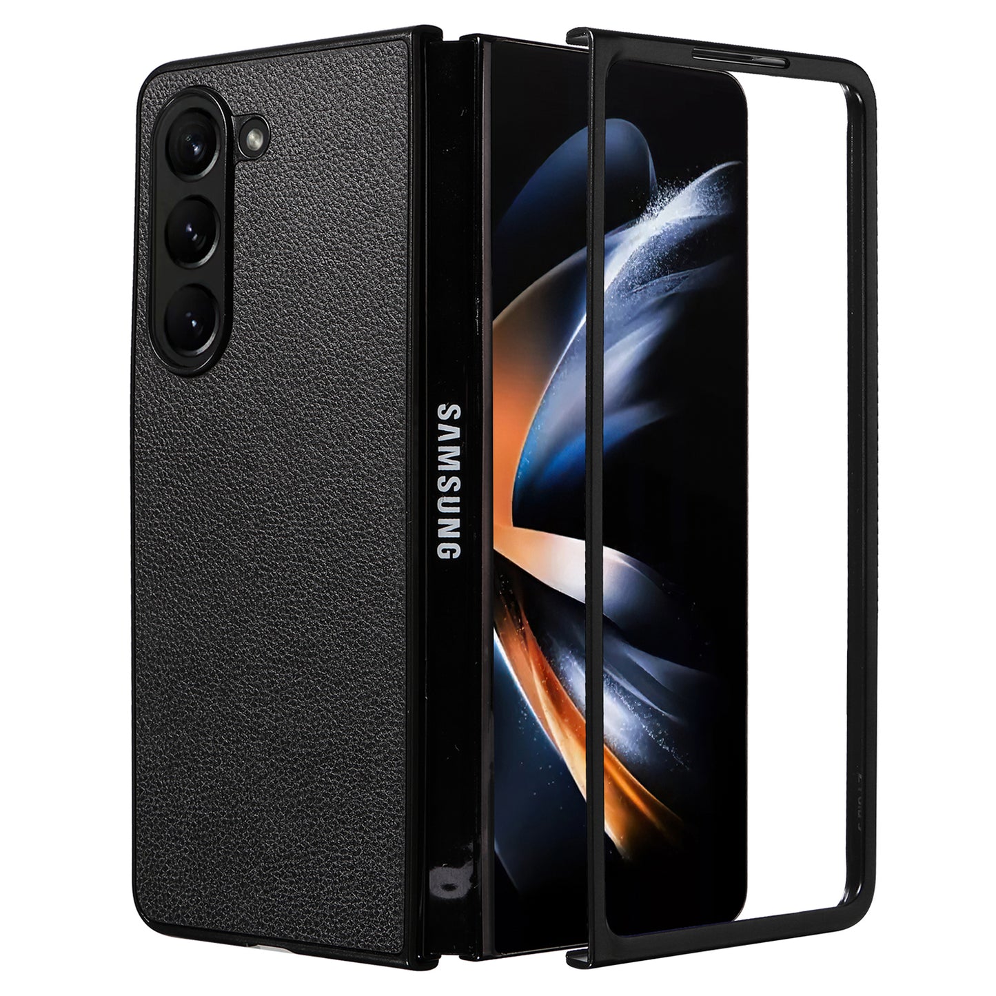 For Samsung Galaxy Z Fold6 5G Case Litchi Texture  Leather Coated PC Phone Cover - Black