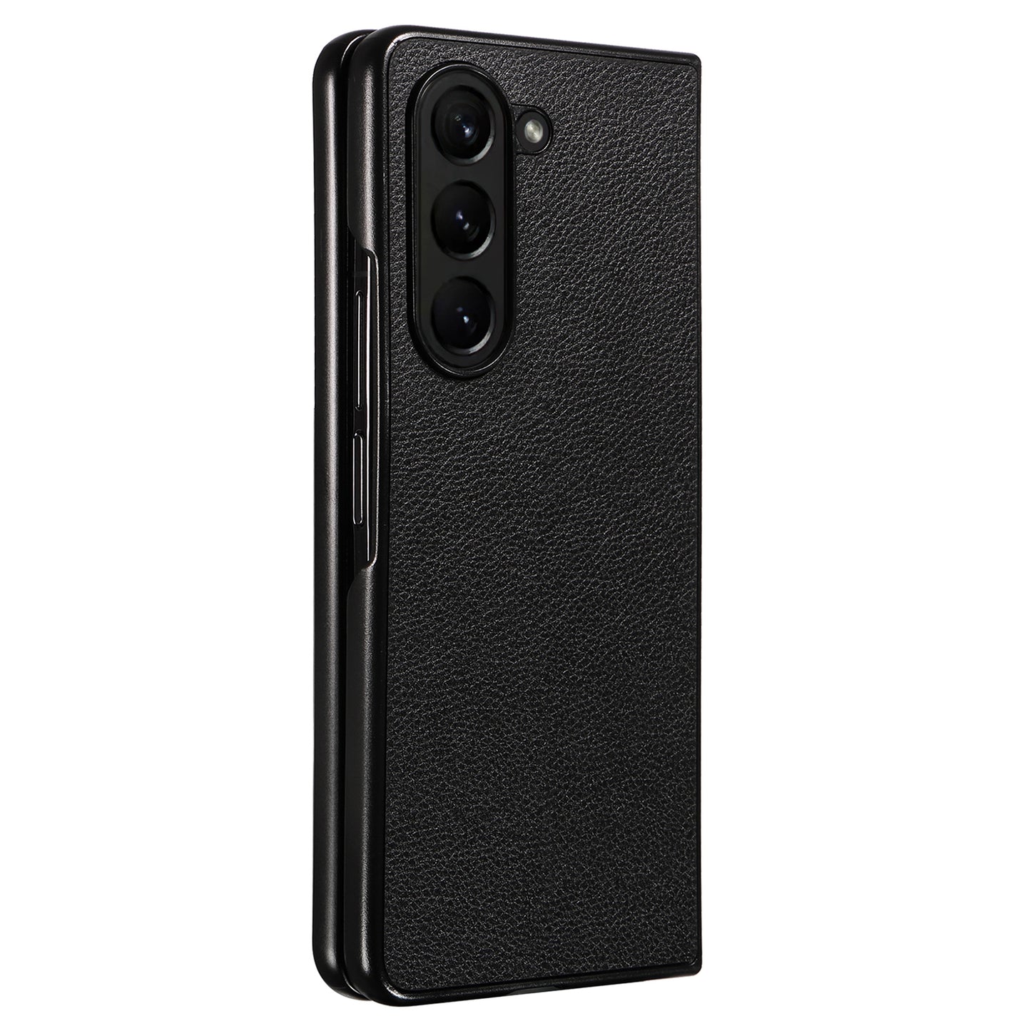For Samsung Galaxy Z Fold6 5G Case Litchi Texture  Leather Coated PC Phone Cover - Black