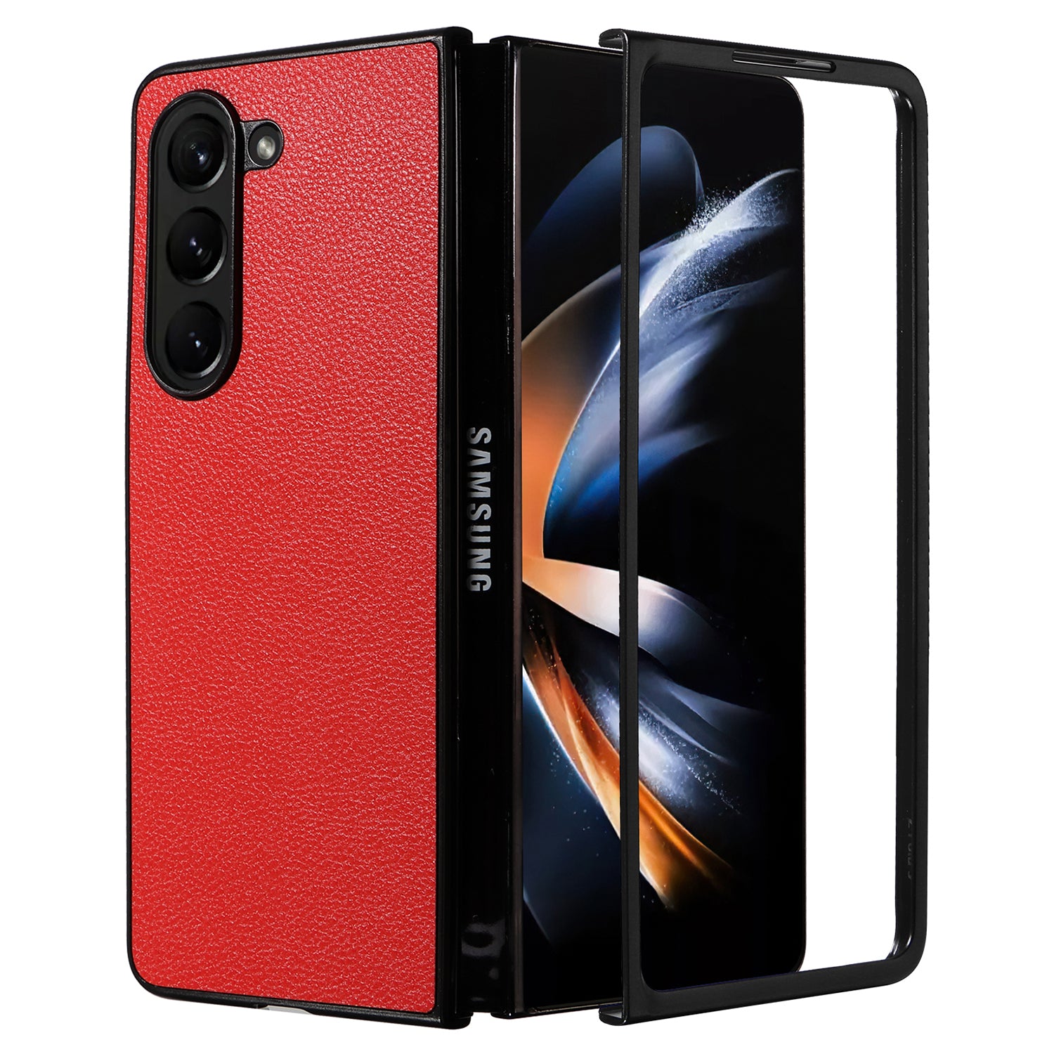 For Samsung Galaxy Z Fold6 5G Case Litchi Texture  Leather Coated PC Phone Cover - Red