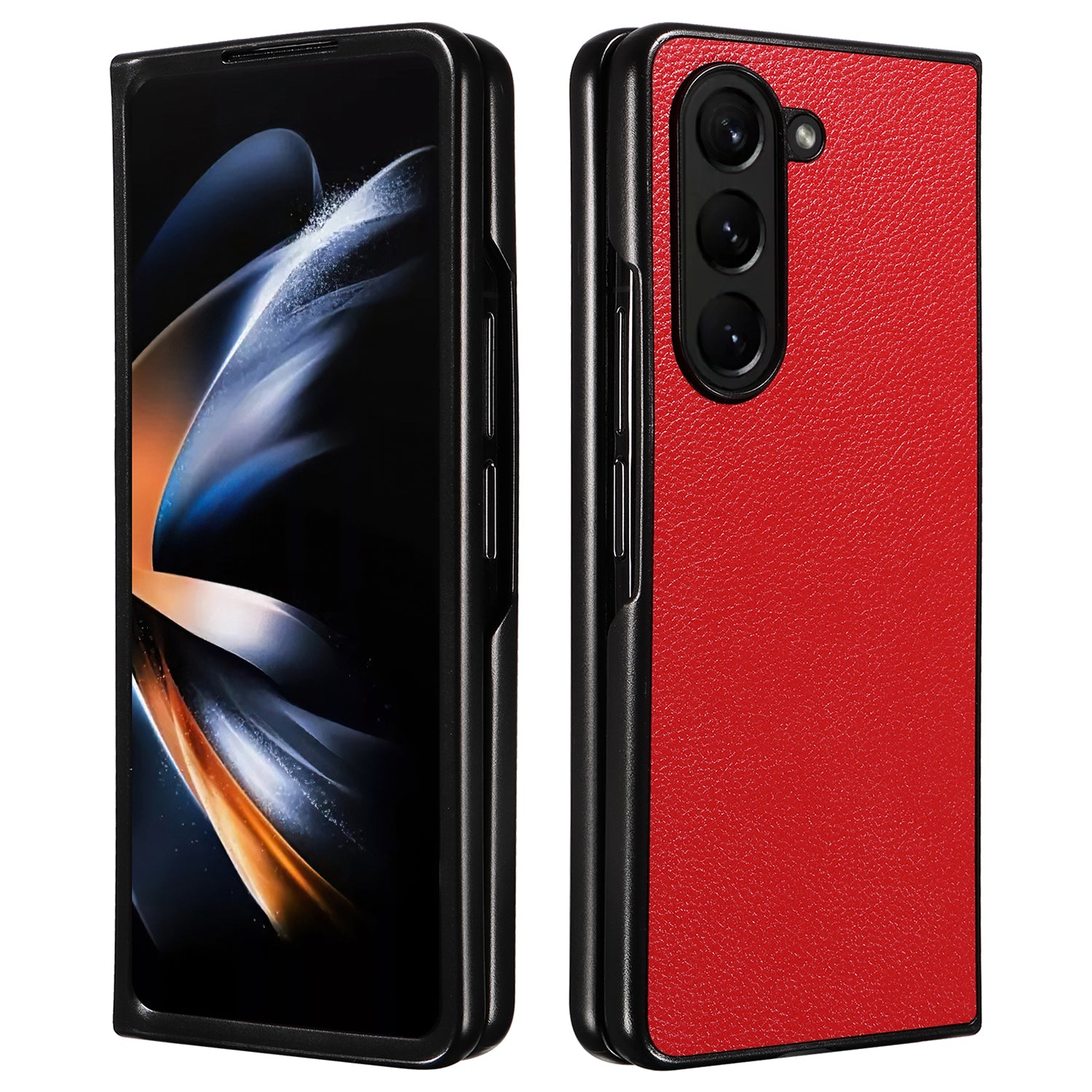 For Samsung Galaxy Z Fold6 5G Case Litchi Texture  Leather Coated PC Phone Cover - Red
