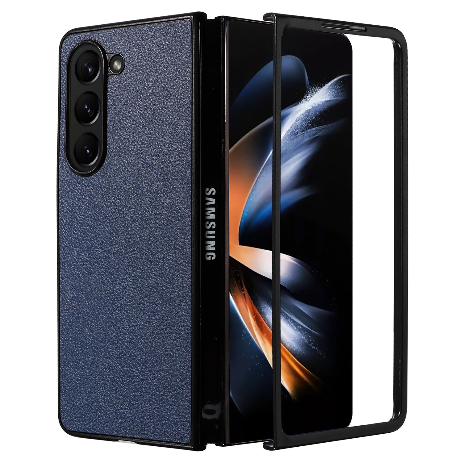 For Samsung Galaxy Z Fold6 5G Case Litchi Texture  Leather Coated PC Phone Cover - Dark Blue