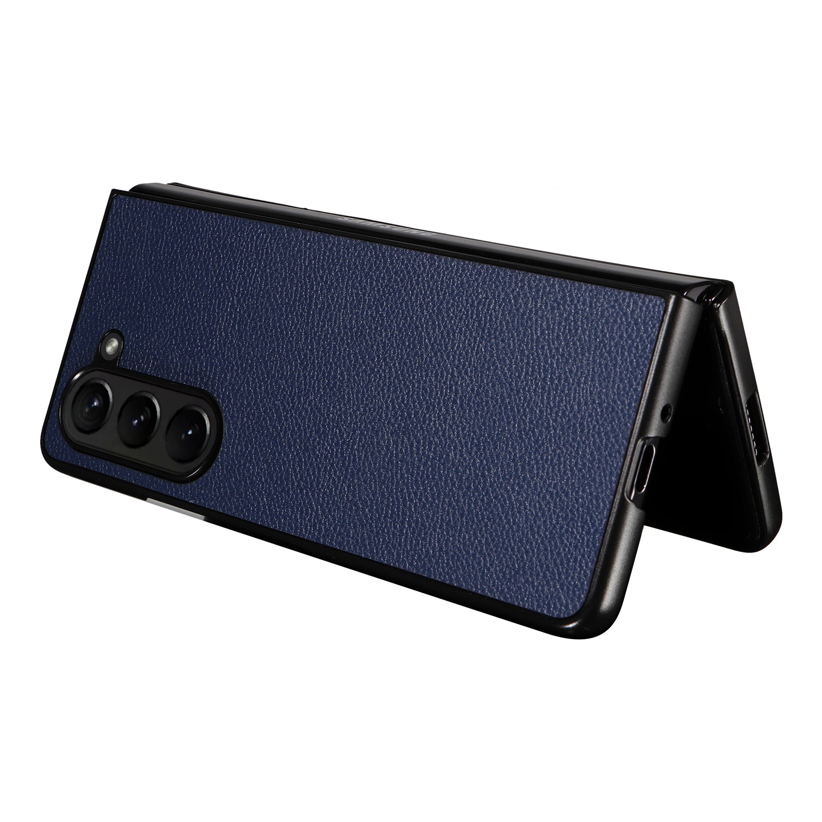 For Samsung Galaxy Z Fold6 5G Case Litchi Texture  Leather Coated PC Phone Cover - Dark Blue