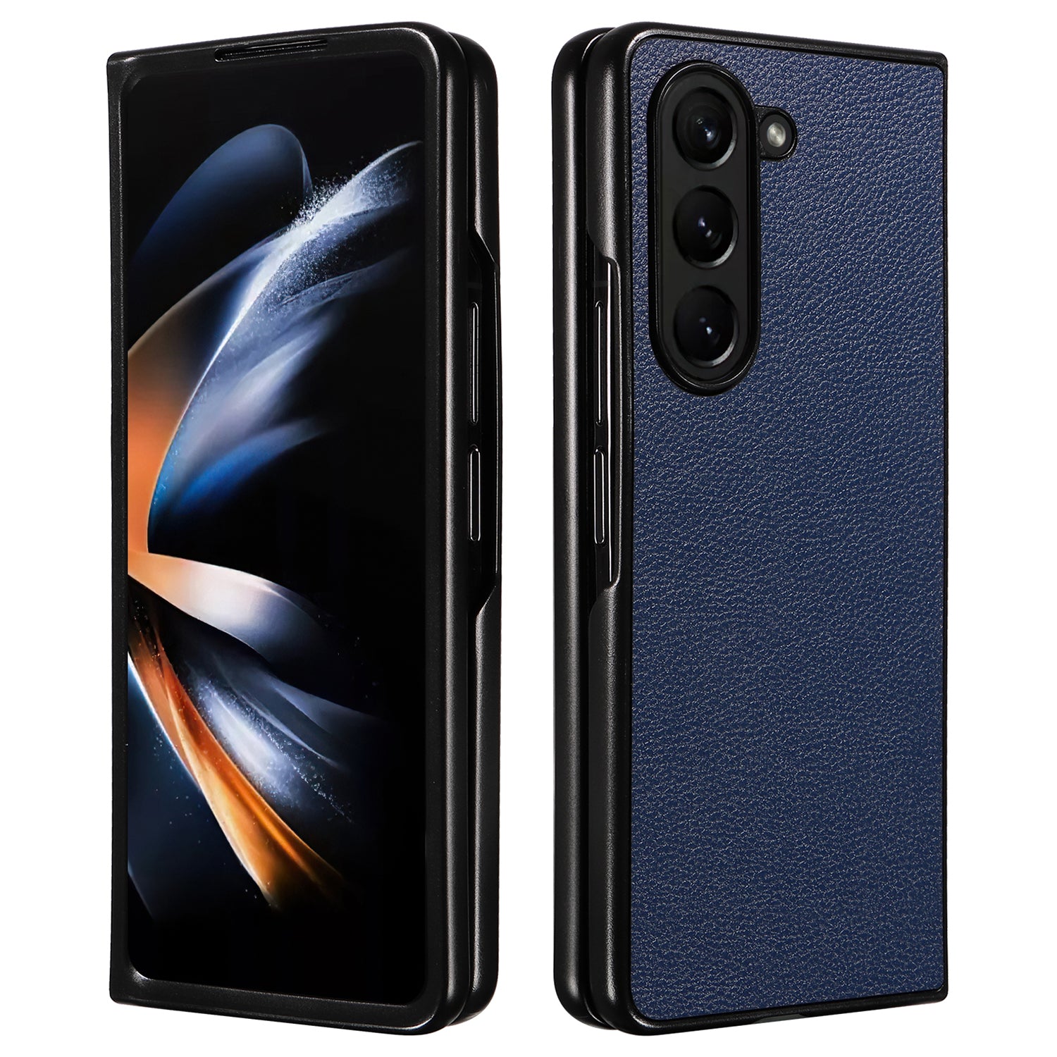 For Samsung Galaxy Z Fold6 5G Case Litchi Texture  Leather Coated PC Phone Cover - Dark Blue