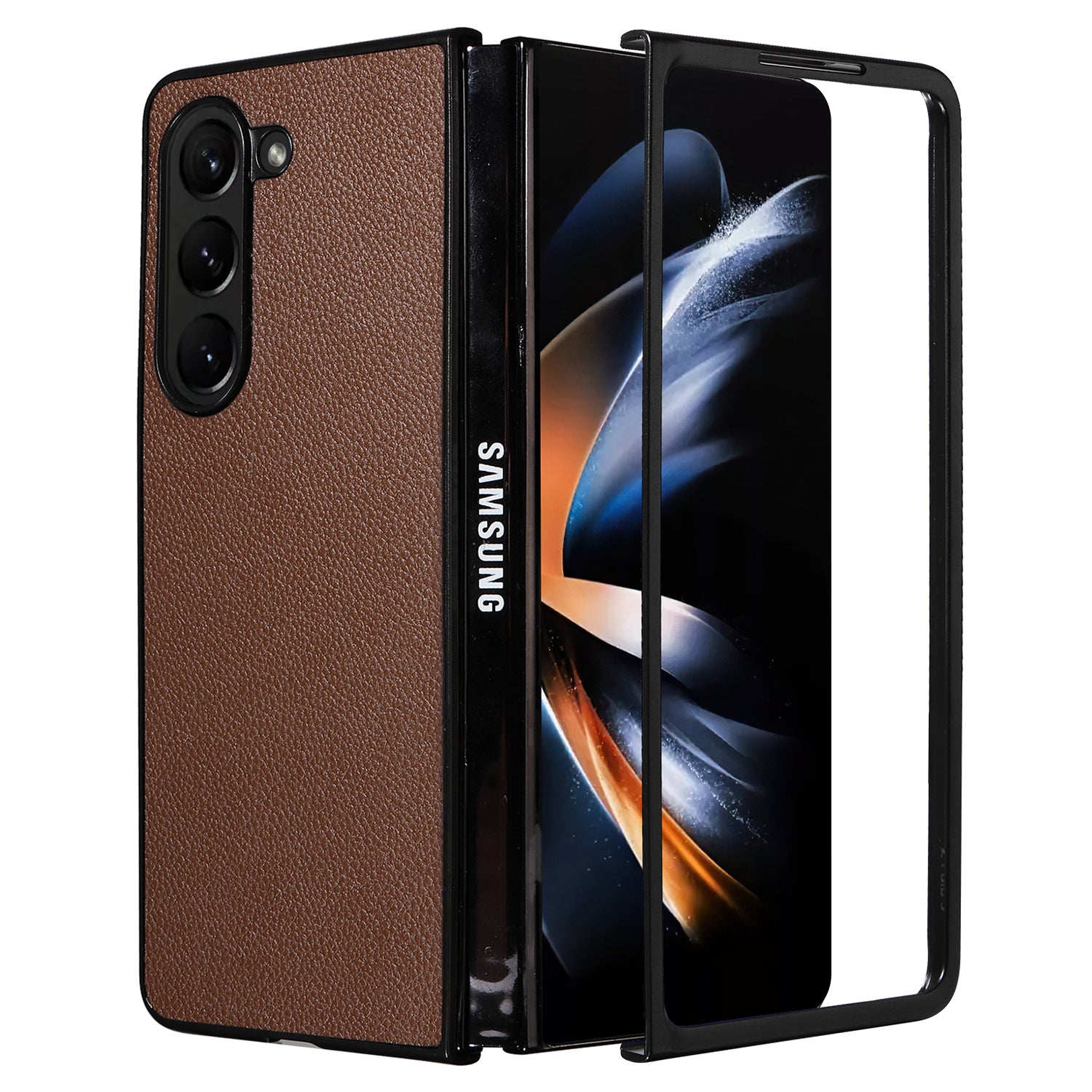 For Samsung Galaxy Z Fold6 5G Case Litchi Texture  Leather Coated PC Phone Cover - Brown