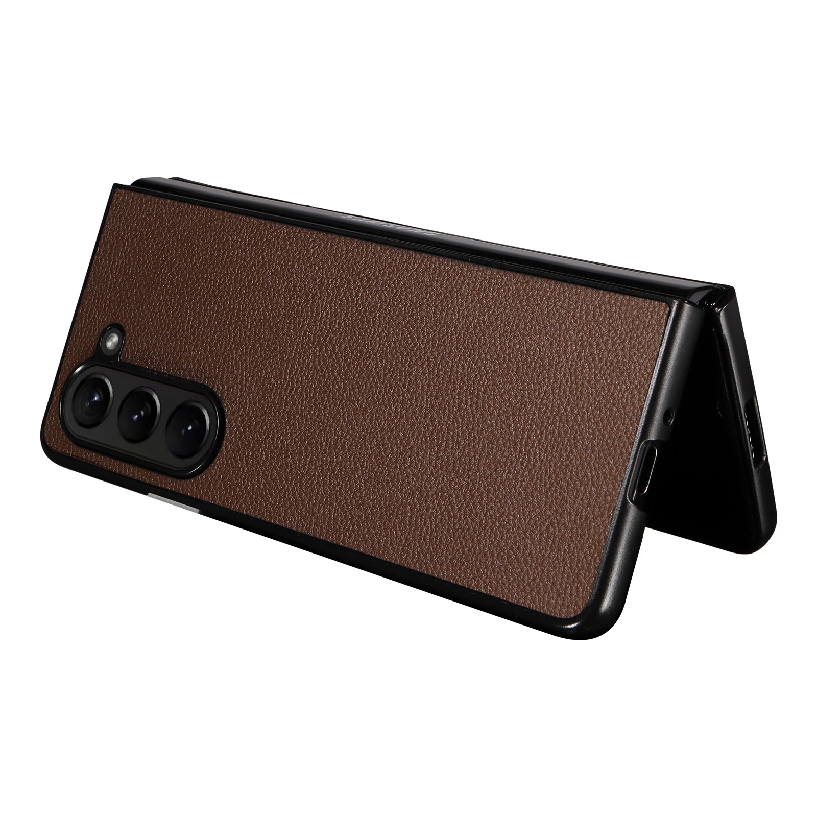For Samsung Galaxy Z Fold6 5G Case Litchi Texture  Leather Coated PC Phone Cover - Brown