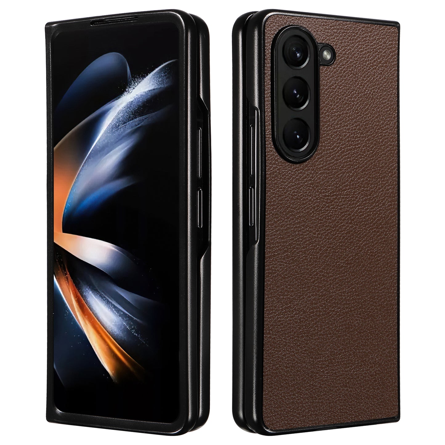 For Samsung Galaxy Z Fold6 5G Case Litchi Texture  Leather Coated PC Phone Cover - Brown