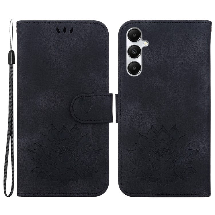 For Samsung Galaxy A05s 4G Case PU Leather Wallet Stand Lotus Phone Cover - Black
