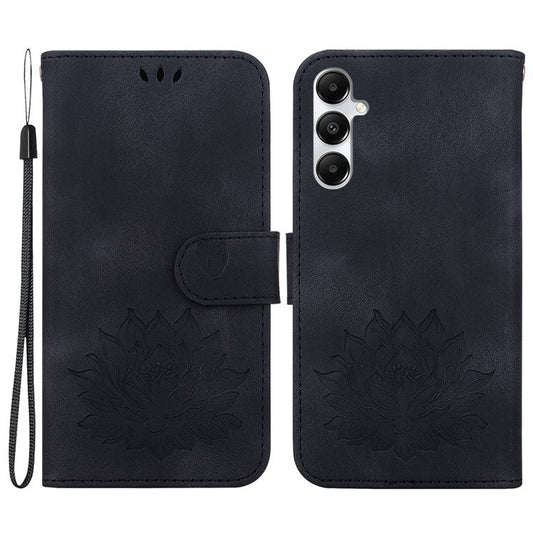 For Samsung Galaxy A05s 4G Case PU Leather Wallet Stand Lotus Phone Cover - Black