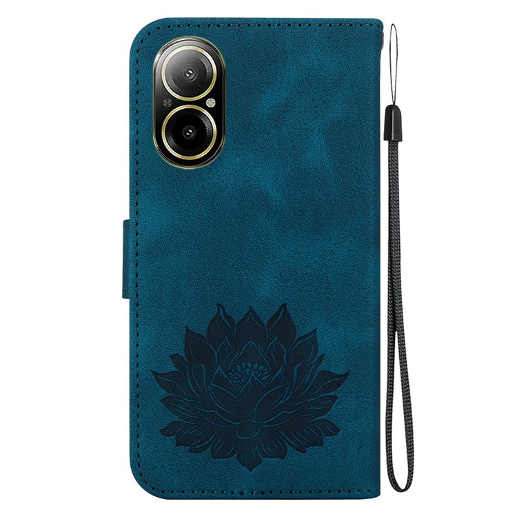 For Realme C67 4G Case Lotus Imprinted Leather Wallet Phone Cover - Blue