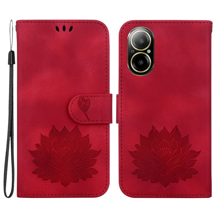 For Realme C67 4G Case Lotus Imprinted Leather Wallet Phone Cover - Red