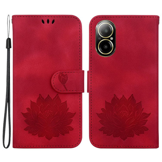 For Realme C67 4G Case Lotus Imprinted Leather Wallet Phone Cover - Red
